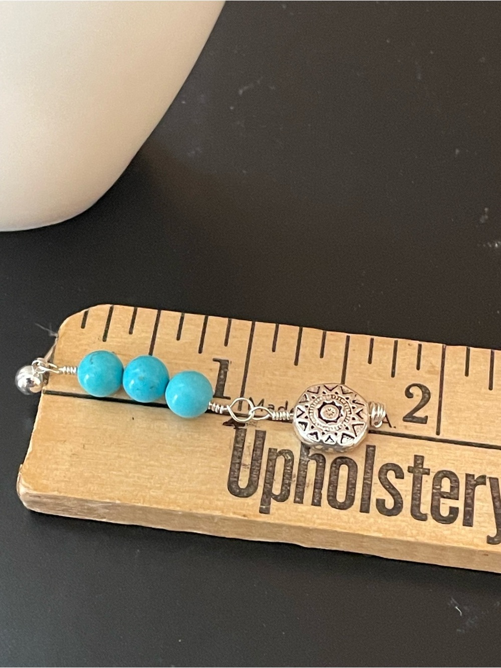 Hand Crafted Turquoise Bead Drop Earrings with Silver Medallion - Picture 2 of 6